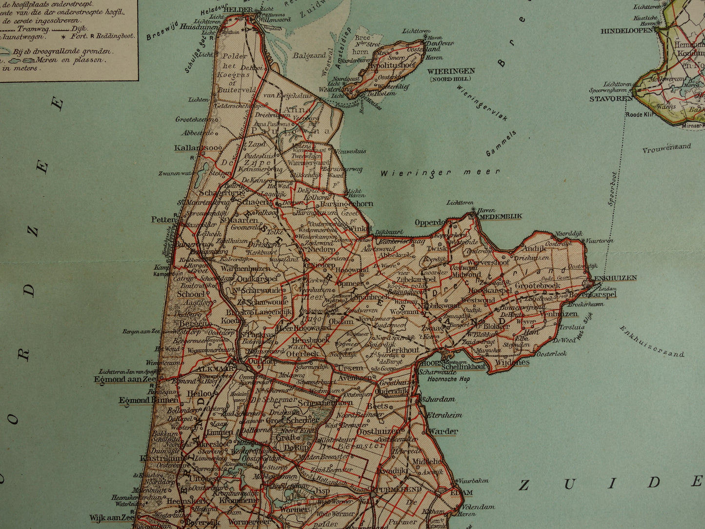 Oude kaart van de provincie Noord-Holland uit 1920 originele vintage antieke landkaart Amsterdam Enkhuizen Alkmaar Texel - Nederlandse landkaarten