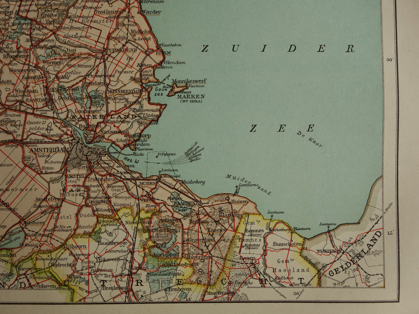 Oude kaart van de provincie Noord-Holland uit 1920 originele vintage antieke landkaart Amsterdam Enkhuizen Alkmaar Texel - Nederlandse landkaarten