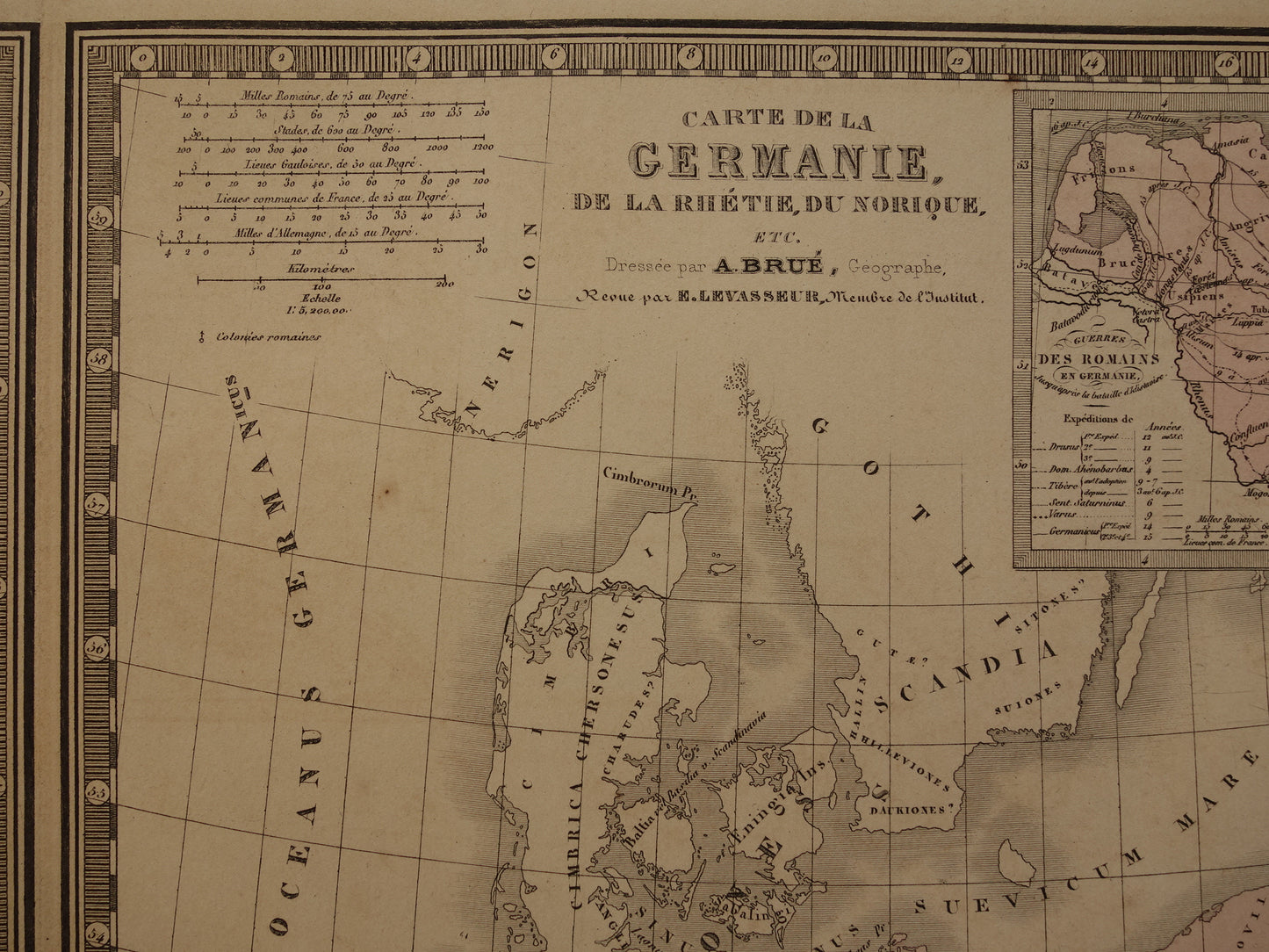 Oude historische kaart van Groot-Brittanië en Duitsland in de klassieke oudheid 1876 originele antieke handgekleurde kaart poster van Romeinse Rijk Brittannia Hibernia Germania