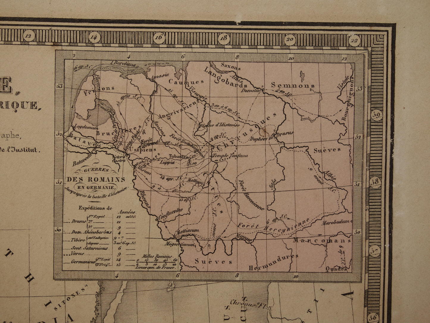 Oude historische kaart van Groot-Brittanië en Duitsland in de klassieke oudheid 1876 originele antieke handgekleurde kaart poster van Romeinse Rijk Brittannia Hibernia Germania