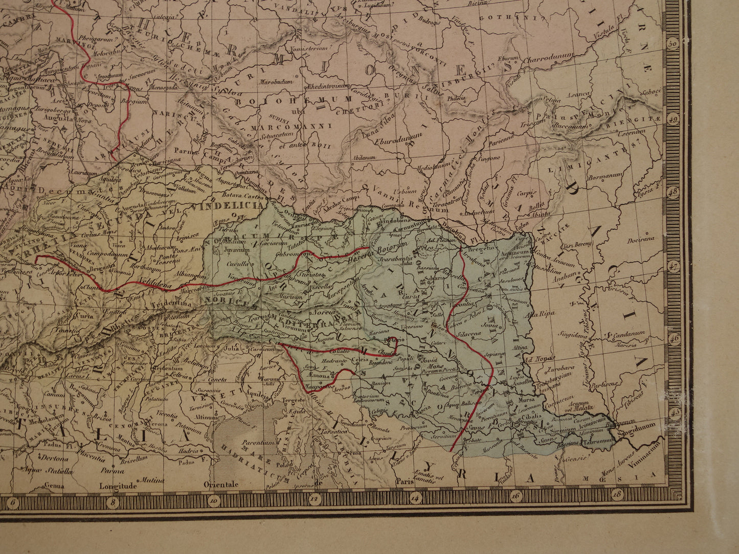 Oude historische kaart van Groot-Brittanië en Duitsland in de klassieke oudheid 1876 originele antieke handgekleurde kaart poster van Romeinse Rijk Brittannia Hibernia Germania