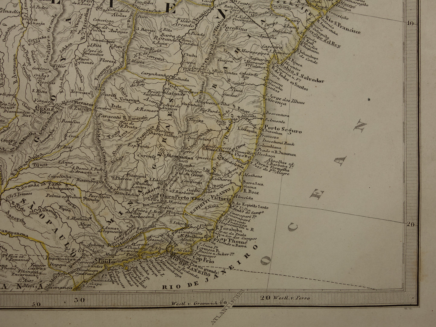 ZUID-AMERIKA oude kaart van Brazilië Suriname Peru Bolivia Ecuador Colombia Venezuela grote antieke vintage landkaart uit 1868