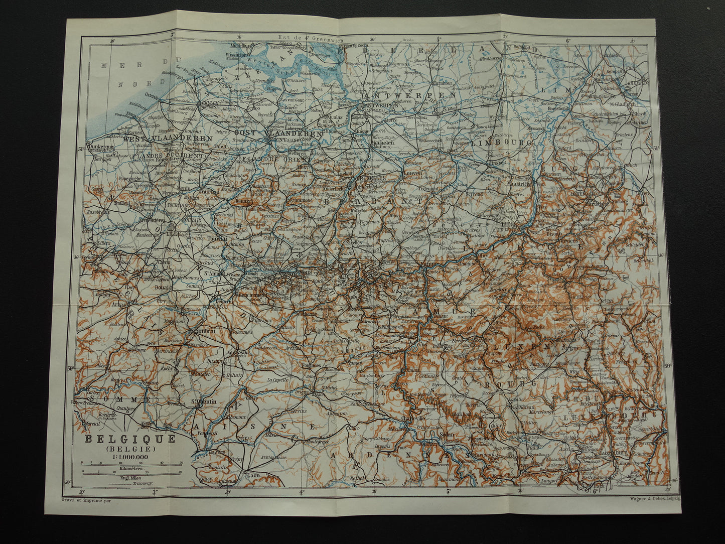 BELGIE historische kaart van België uit 1904 kleine originele oude antieke landkaart van België vintage