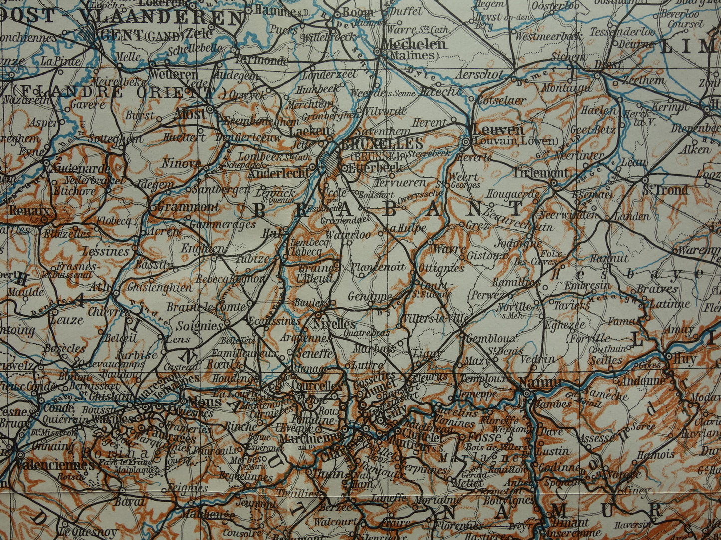 BELGIE historische kaart van België uit 1904 kleine originele oude antieke landkaart van België vintage