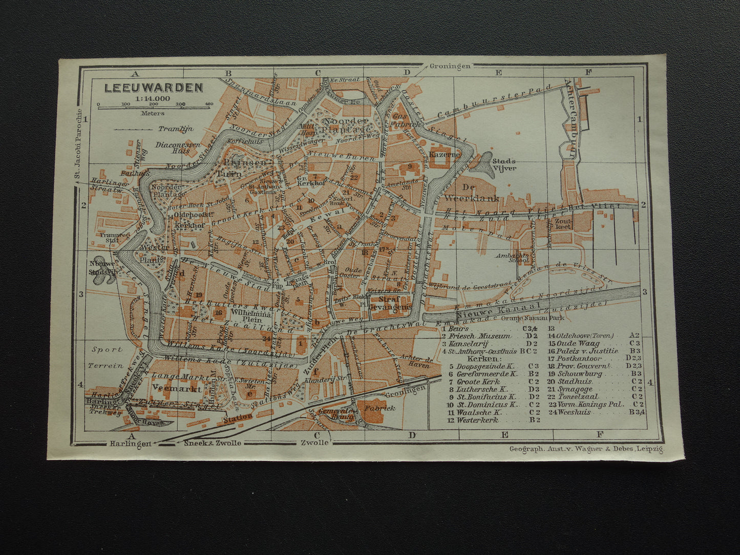Leeuwarden oude kaart van Leeuwarden uit 1910 kleine originele antieke plattegrond vintage print