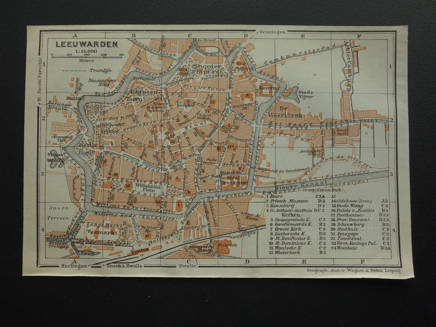 Leeuwarden oude kaart van Leeuwarden uit 1910 kleine originele antieke plattegrond vintage print