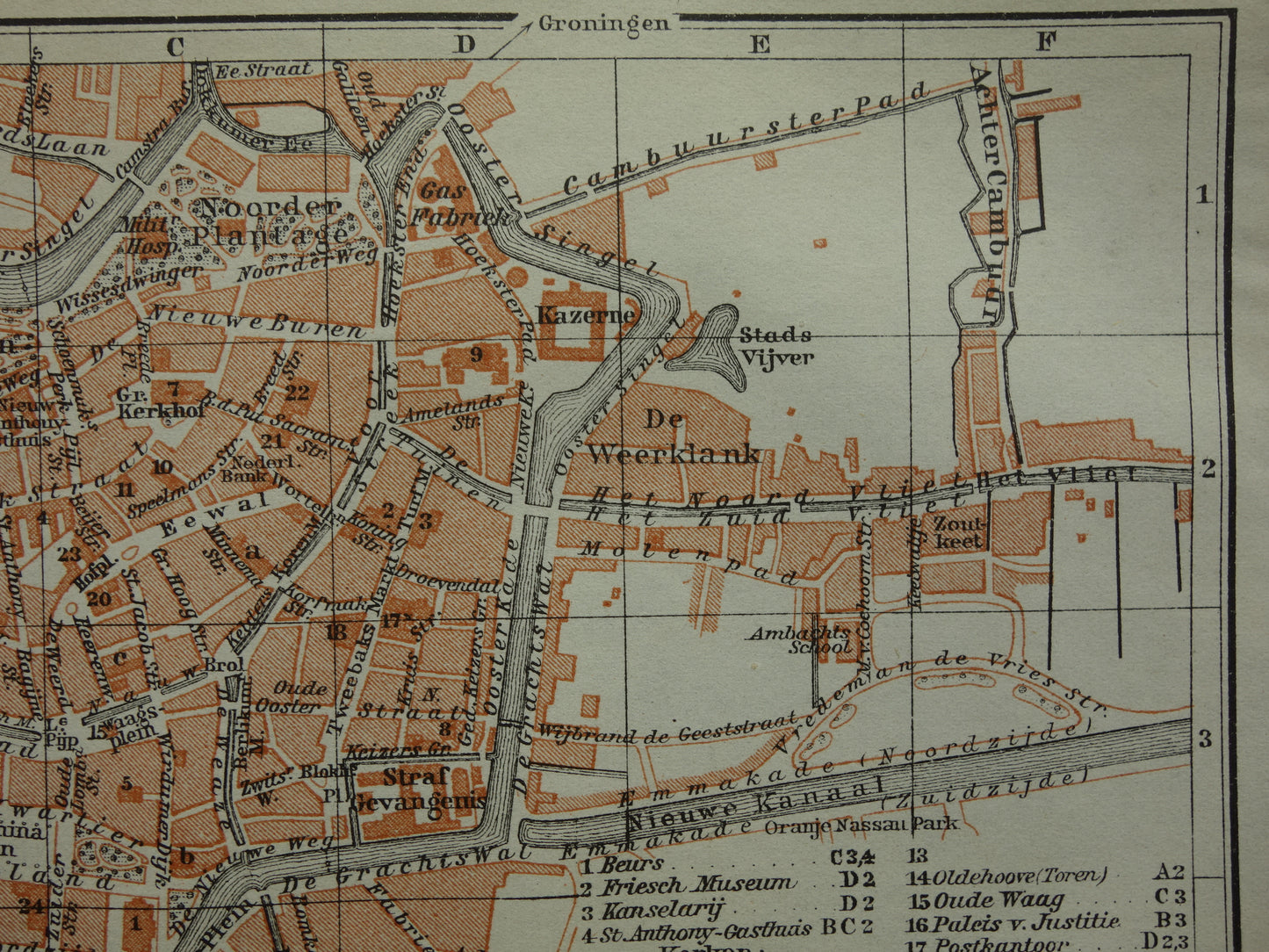 Leeuwarden oude kaart van Leeuwarden uit 1910 kleine originele antieke plattegrond vintage print