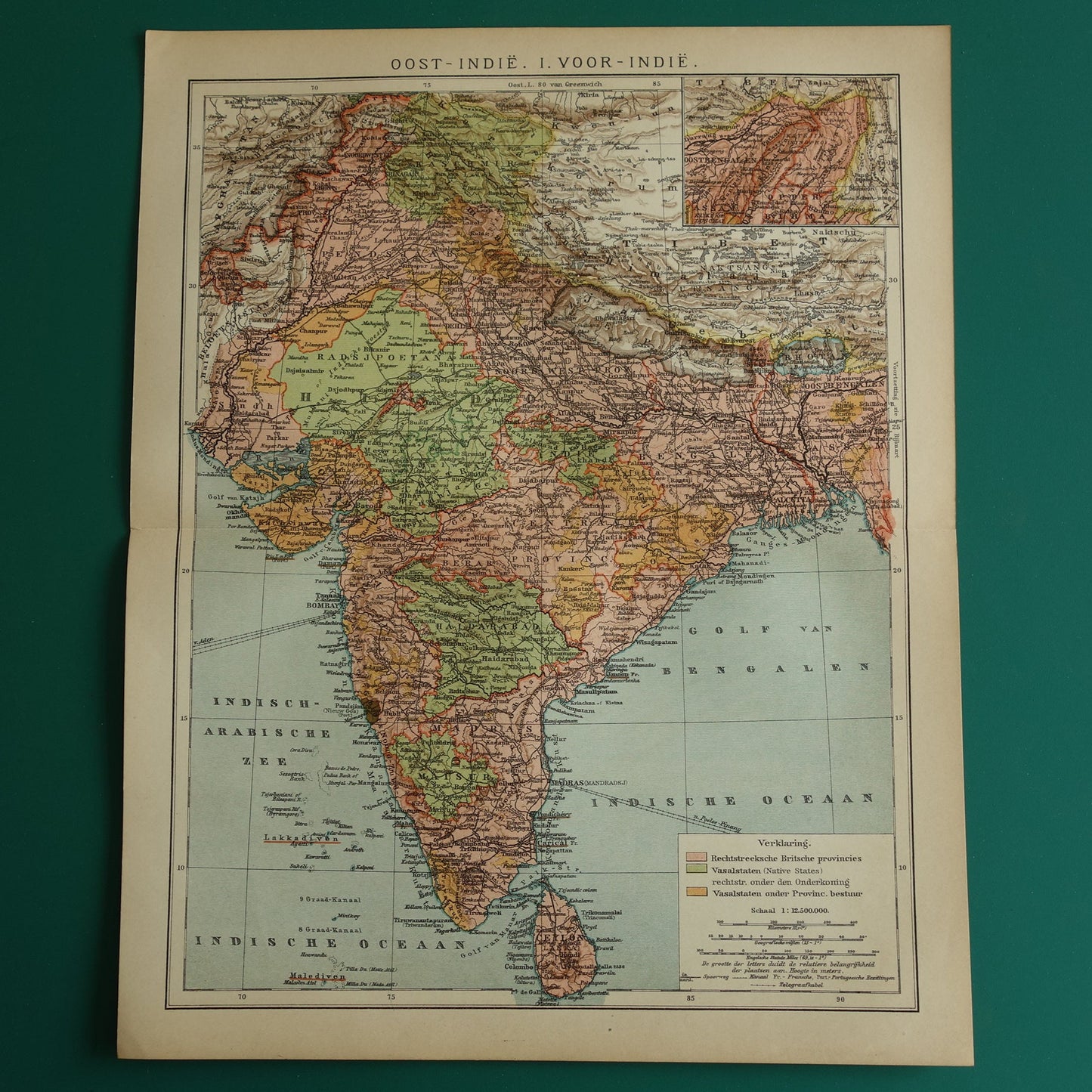 Oude Nederlandse landkaart van India in het jaar 1910