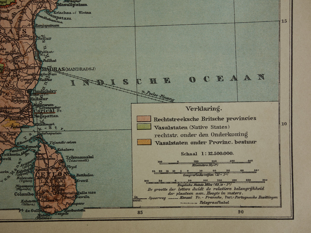 Alte Karte von Indien aus dem Jahr 1910, originale historische Karte von Indien, Madras, Bombay, Mumbai