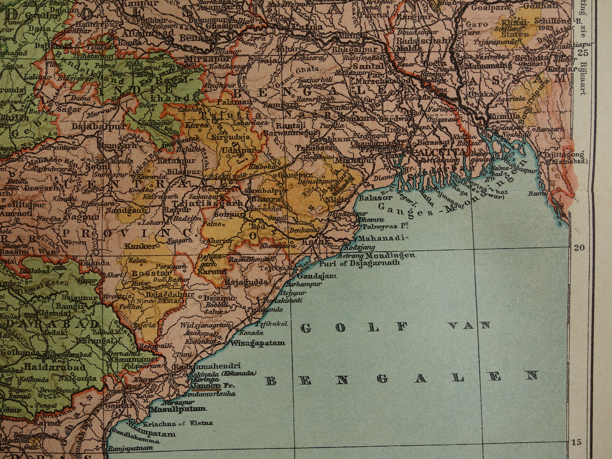 Alte Karte von Indien aus dem Jahr 1910, originale historische Karte von Indien, Madras, Bombay, Mumbai