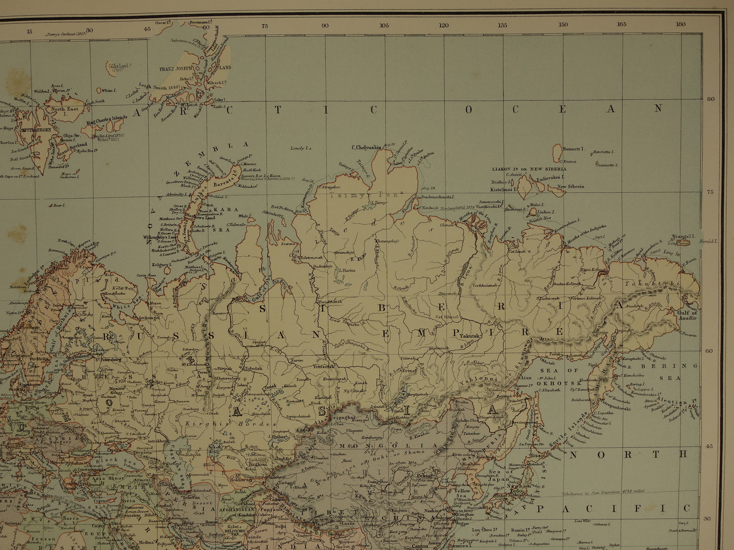 WERELDKAART grote antieke kaart van de wereld in mercatorprojectie 1890 originele 130+ jaar oude wereldkaarten poster