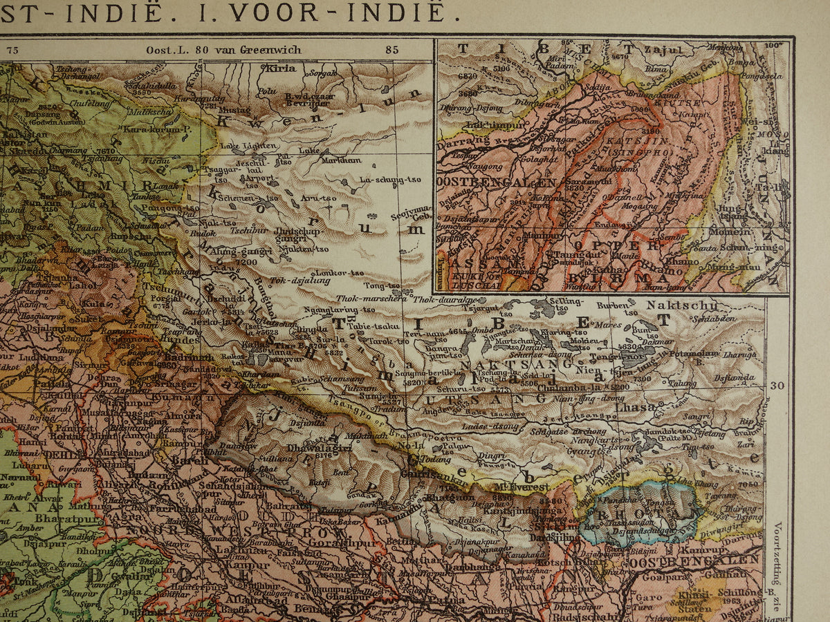 Alte Karte von Indien aus dem Jahr 1910, originale historische Karte von Indien, Madras, Bombay, Mumbai