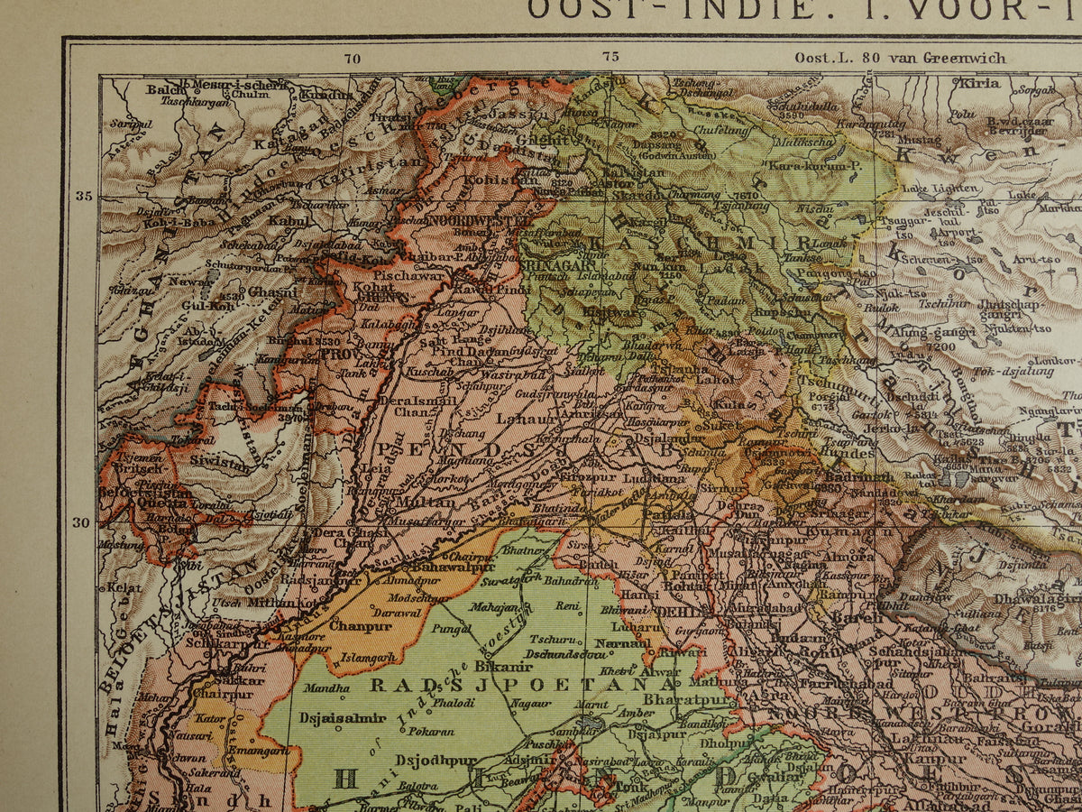 Alte Karte von Indien aus dem Jahr 1910, originale historische Karte von Indien, Madras, Bombay, Mumbai