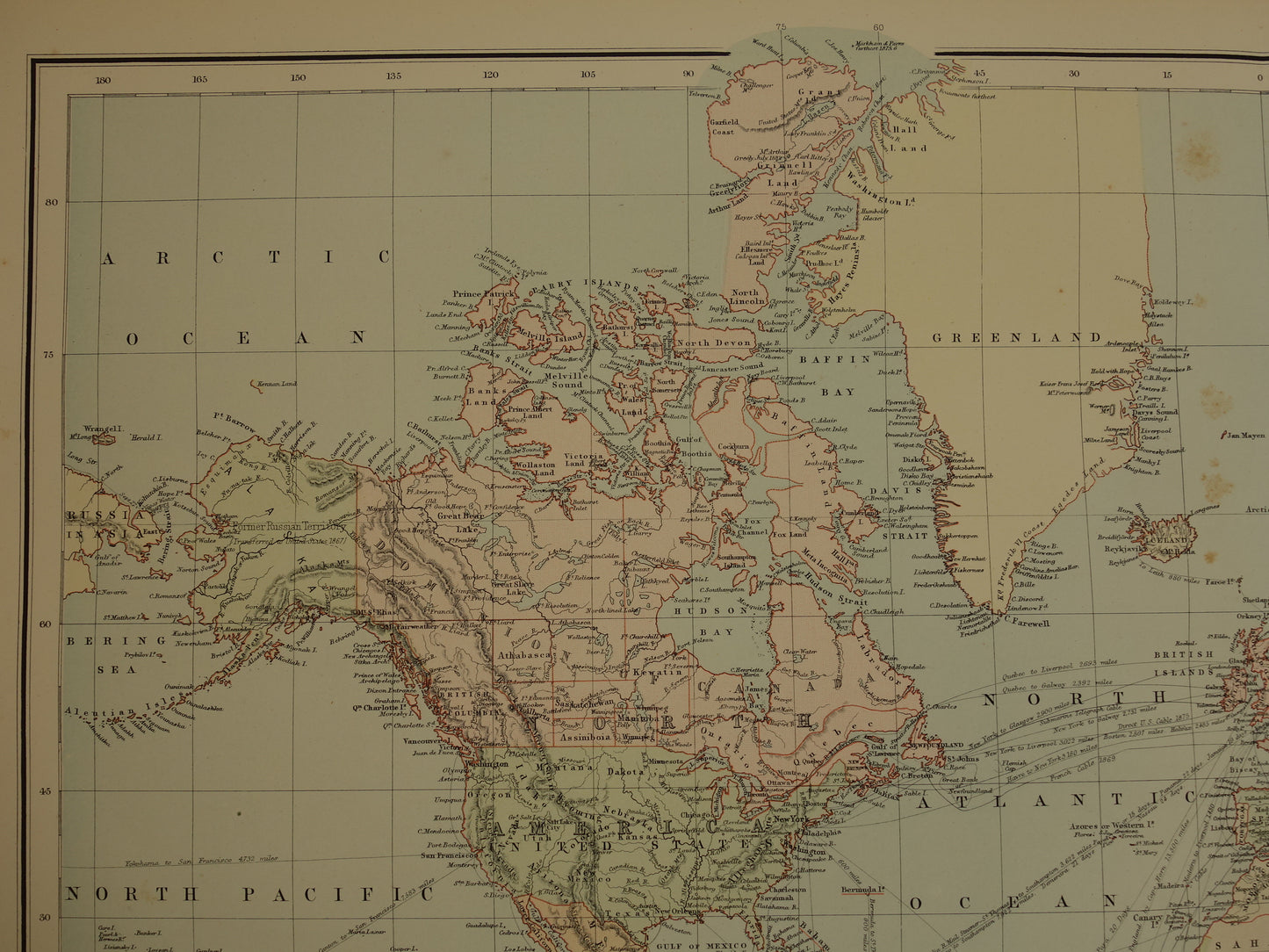 WERELDKAART grote antieke kaart van de wereld in mercatorprojectie 1890 originele 130+ jaar oude wereldkaarten poster