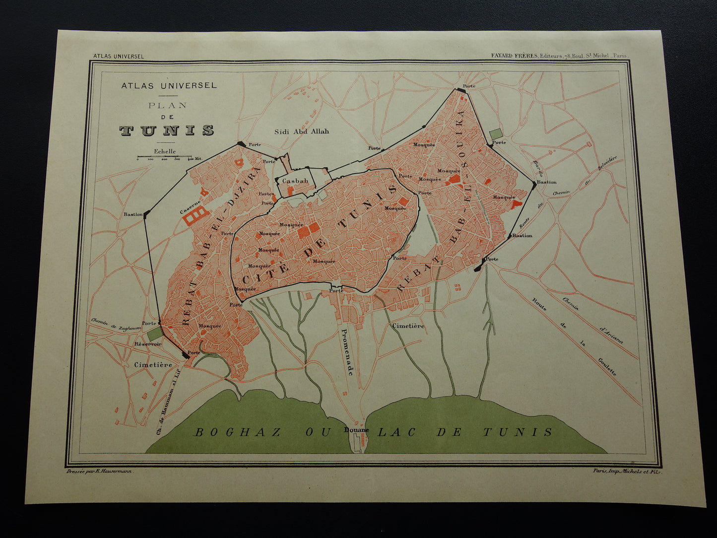 TUNIS oude kaart van Tunis Tunesië 1896 originele antieke Franse plattegrond van Tunis