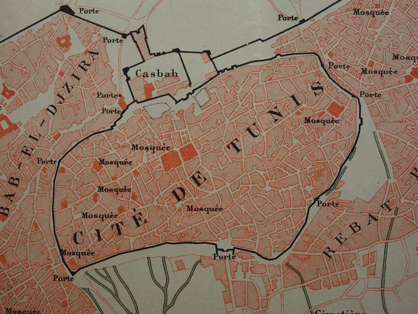 historische antieke plattegrond Tunis Tunesië te koop