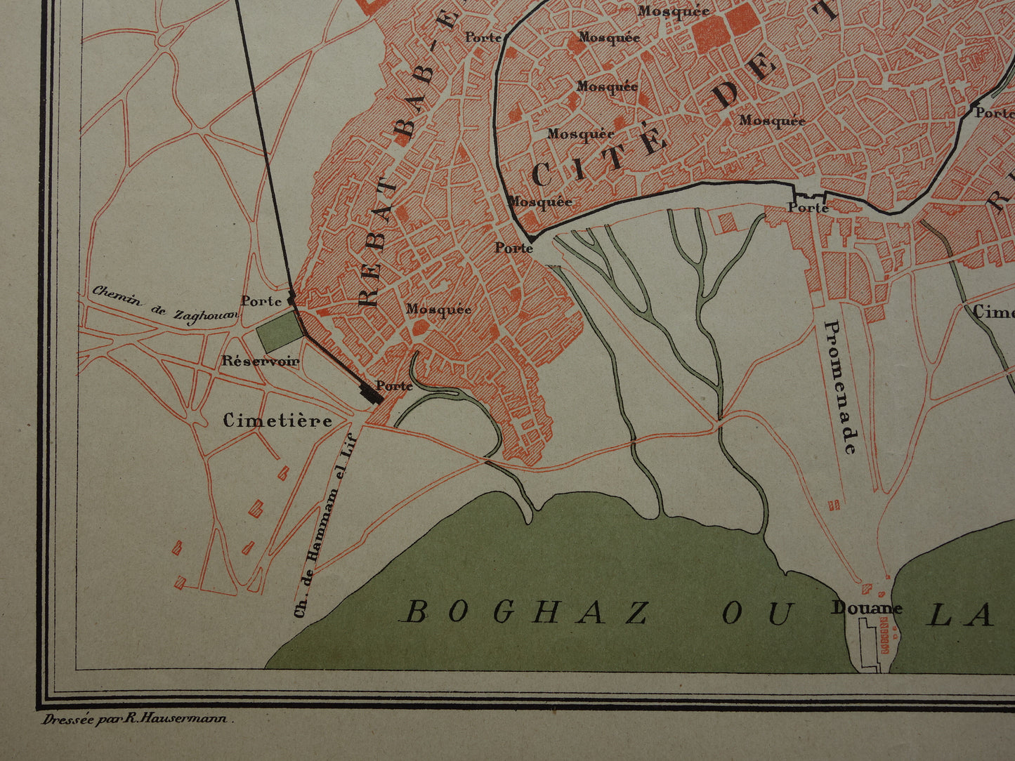 TUNIS oude kaart van Tunis Tunesië 1896 originele antieke Franse plattegrond van Tunis