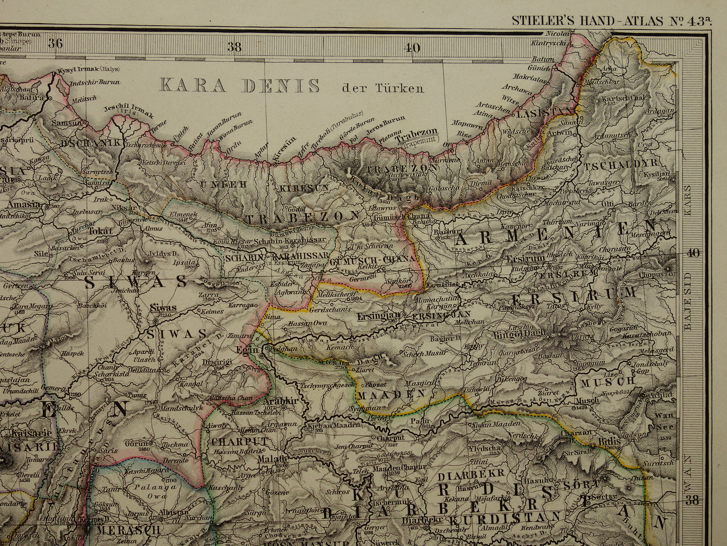 TURKIJE oude kaart van Klein-Azië Syrië 1875 originele grote antieke landkaart Midden-Oosten Cyprus Libanon Izmir Smyrna