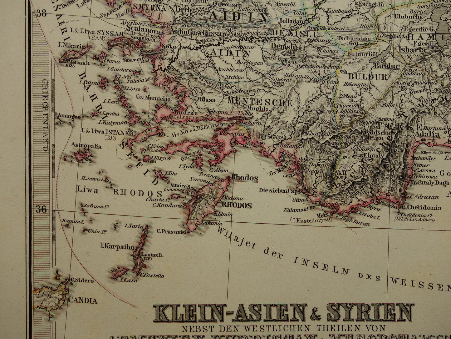 TURKIJE oude kaart van Klein-Azië Syrië 1875 originele grote antieke landkaart Midden-Oosten Cyprus Libanon Izmir Smyrna