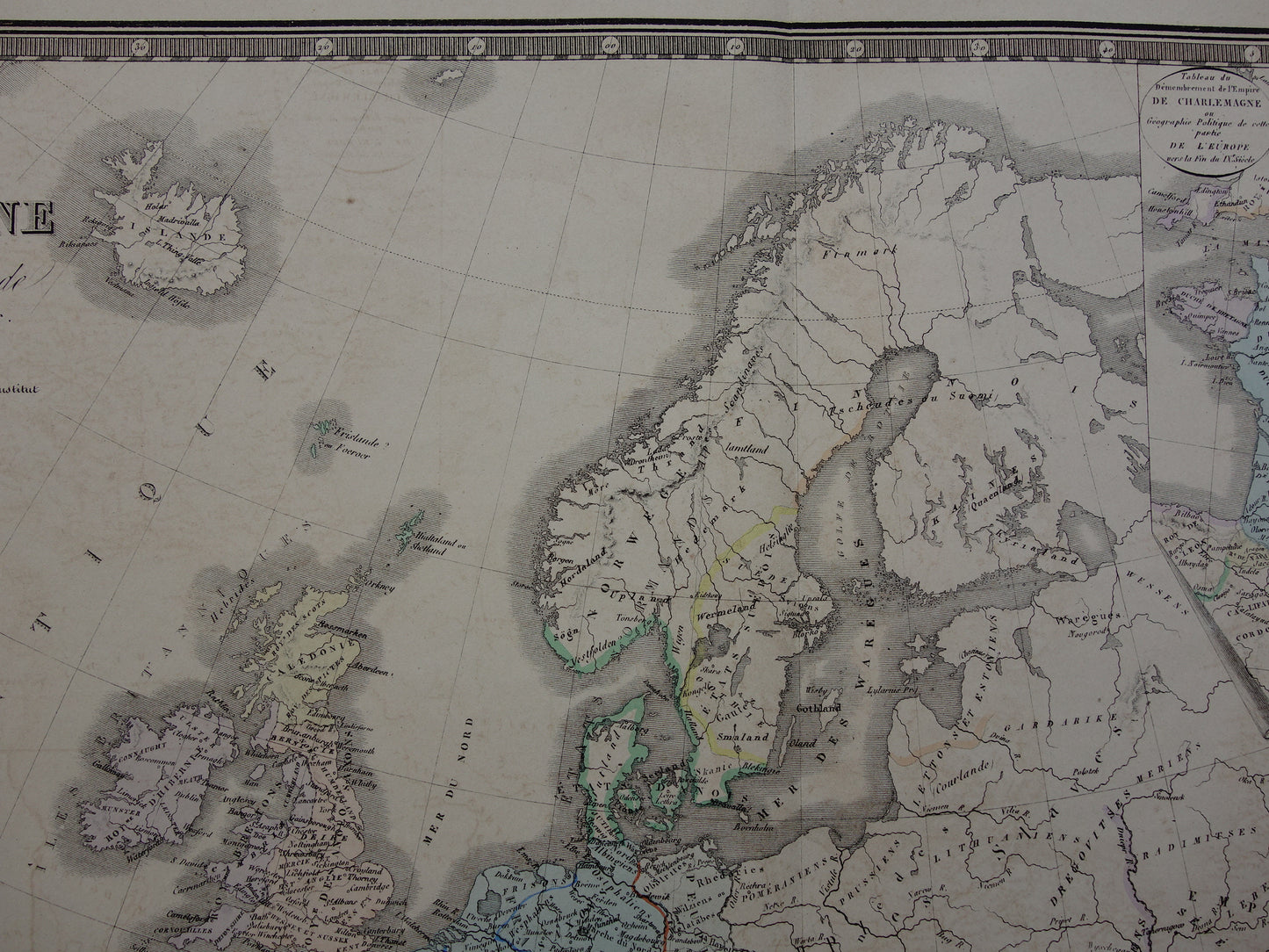 Antieke kaart van EUROPA tijdens Karel de Grote 145+ jaar oude grote landkaart van continent - originele vintage historische kaarten Rijk Carolus Magnus