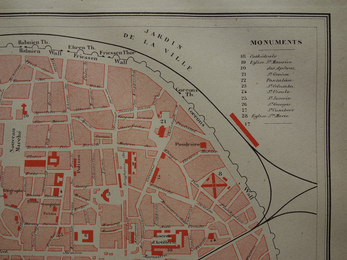 KEULEN oude kaart van Keulen Duitsland uit 1879 originele antieke plattegrond