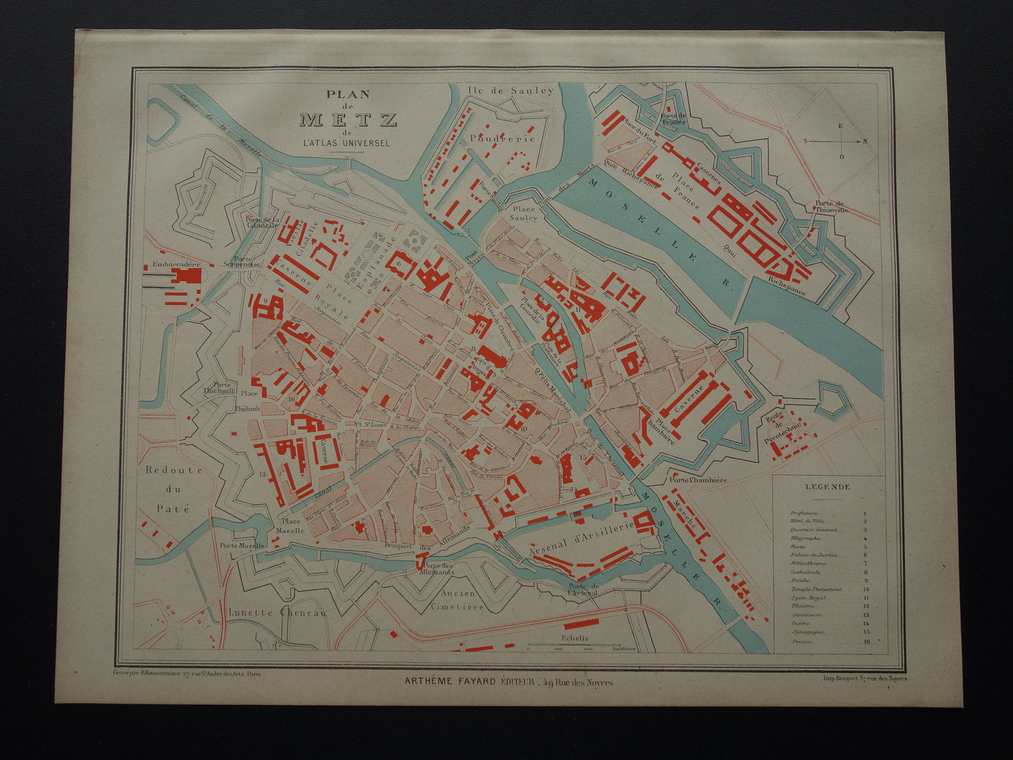 METZ oude kaart van Metz Frankrijk uit 1879 originele antieke Franse plattegrond