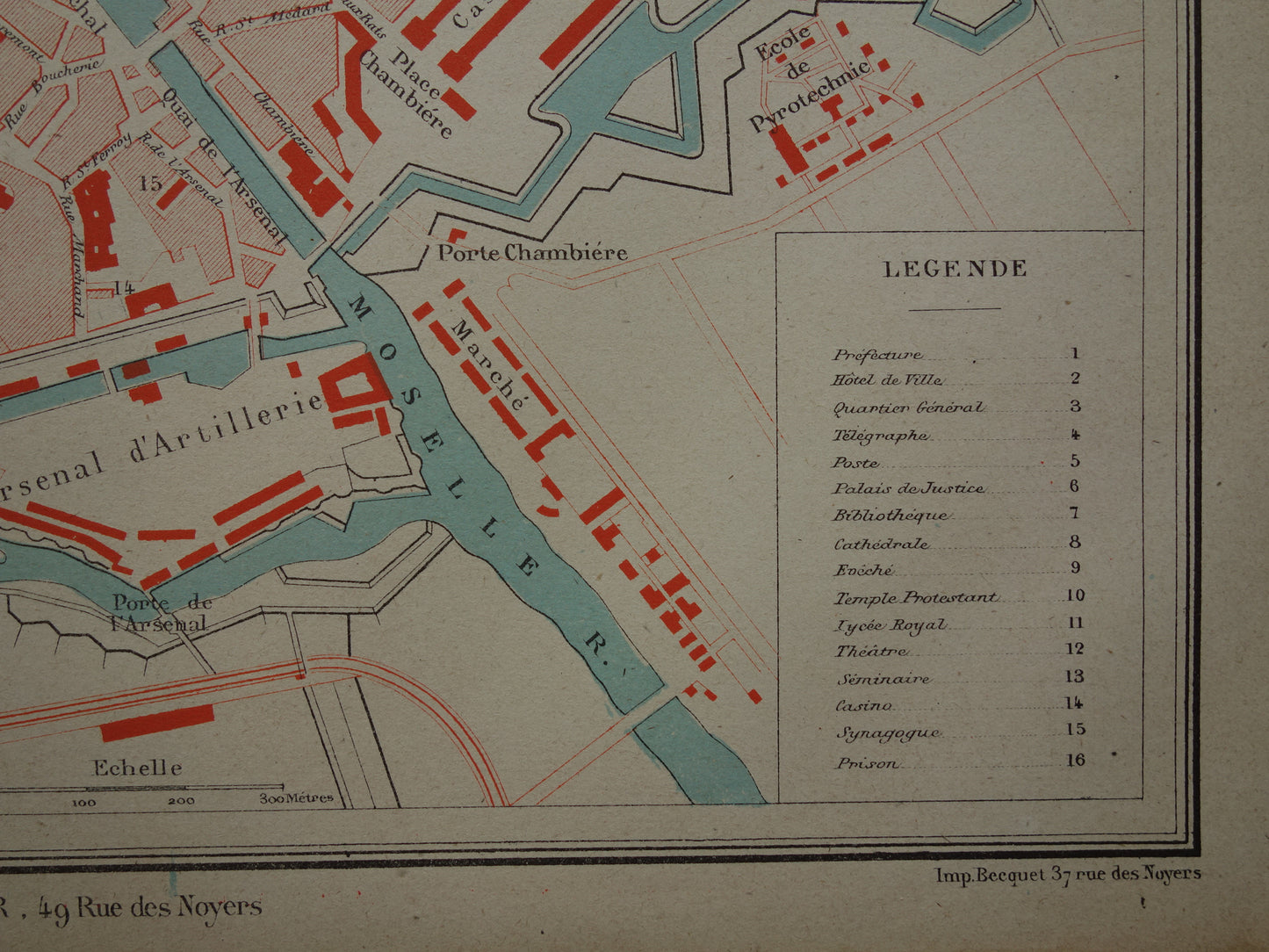 METZ oude kaart van Metz Frankrijk uit 1879 originele antieke Franse plattegrond