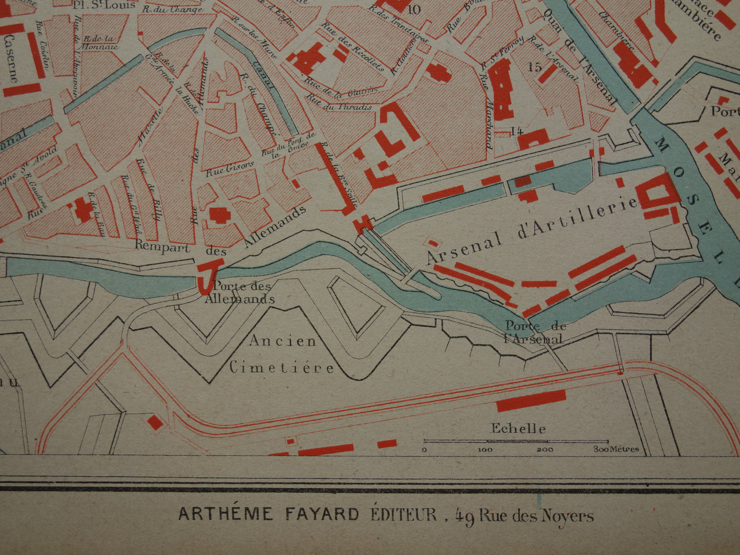 METZ oude kaart van Metz Frankrijk uit 1879 originele antieke Franse plattegrond
