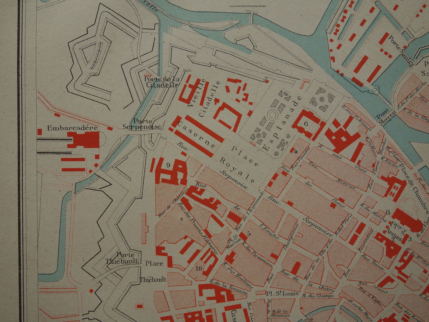 METZ oude kaart van Metz Frankrijk uit 1879 originele antieke Franse plattegrond