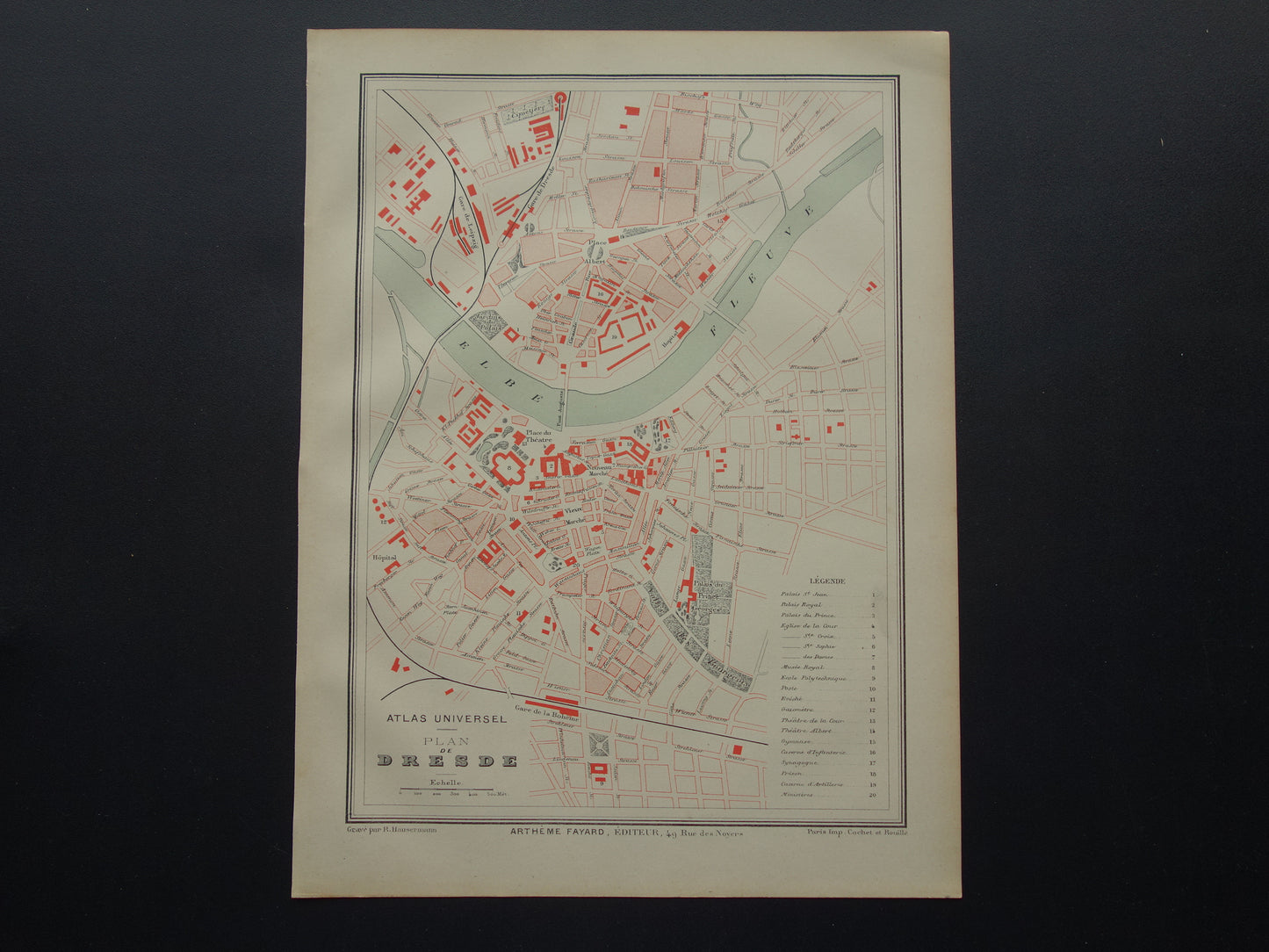 DRESDEN oude kaart van Dresden Duitsland uit 1879 originele antieke Franse plattegrond