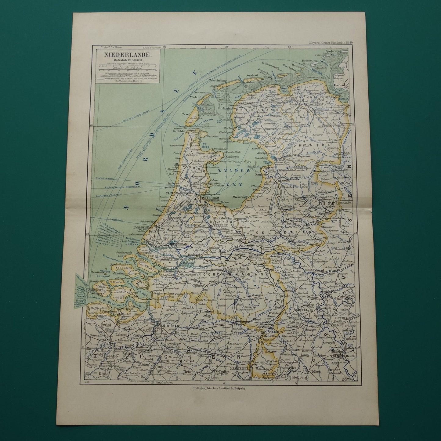 NEDERLAND oude landkaart van Nederland uit 1893 originele antieke historische kaart NL