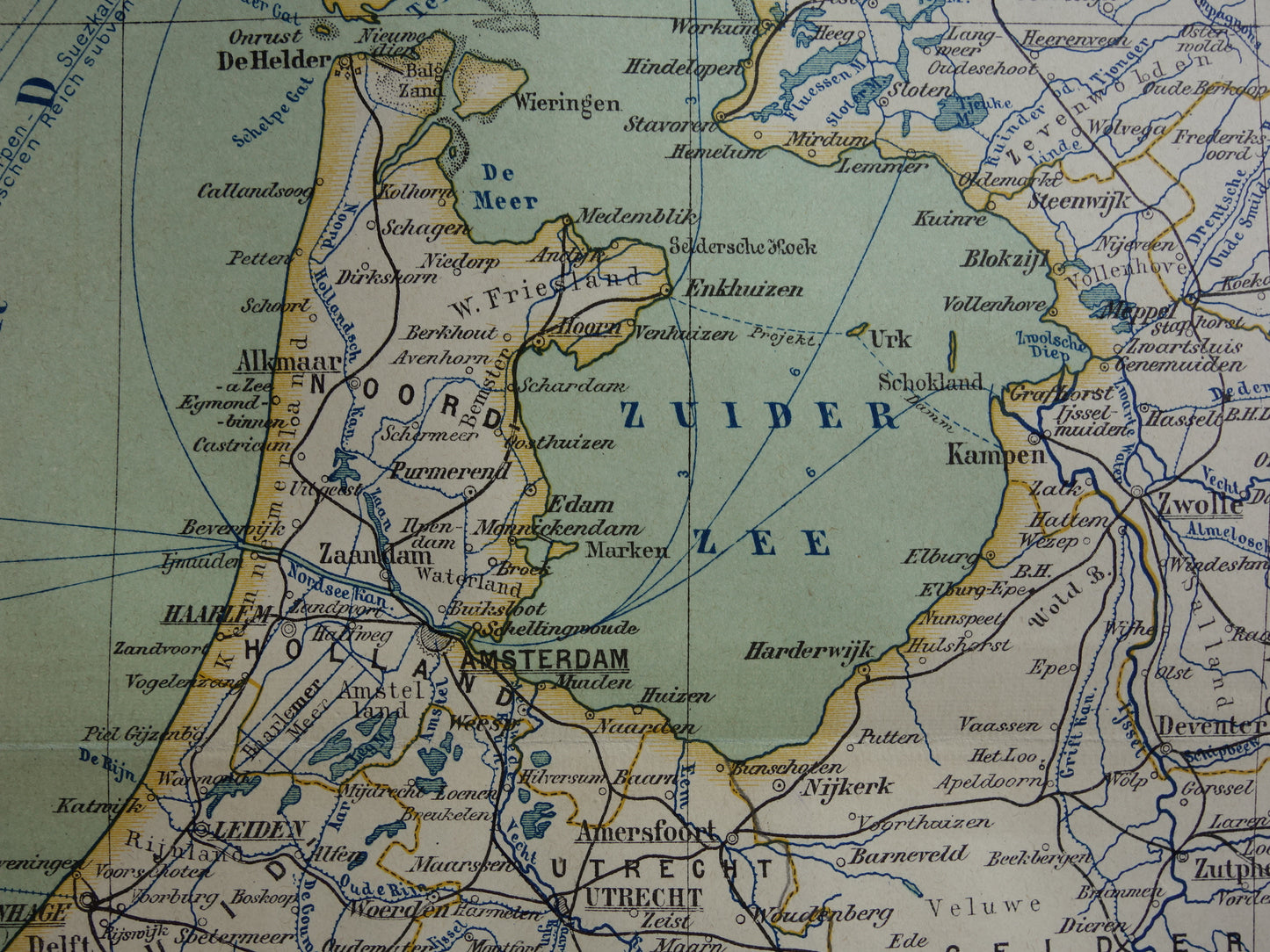 NEDERLAND oude landkaart van Nederland uit 1893 originele antieke historische kaart NL