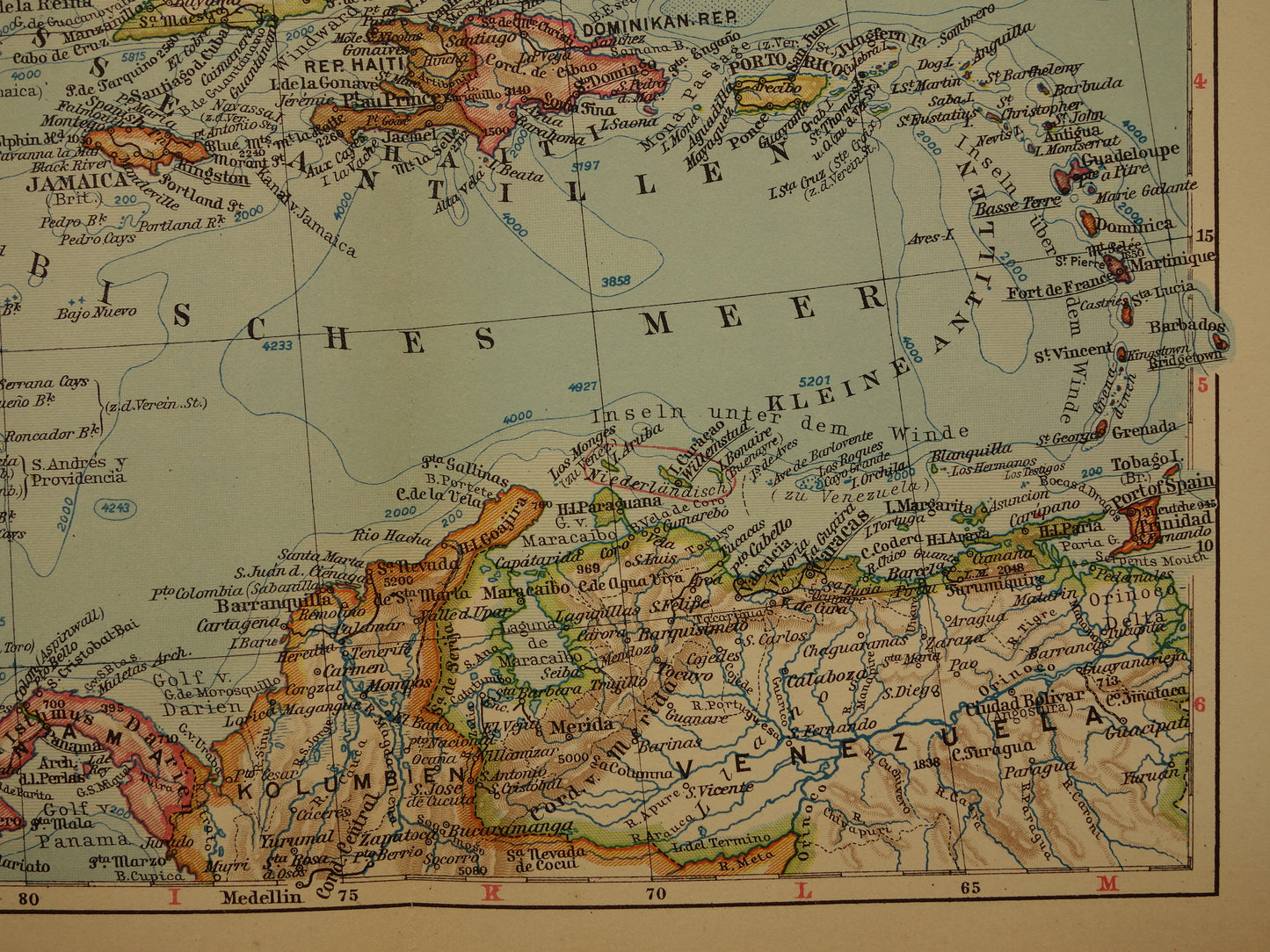 Oude landkaart van Midden-Amerika uit 1931 originele vintage kaart Mexico Panamakanaal Antillen Caribisch / Caraïbisch gebied