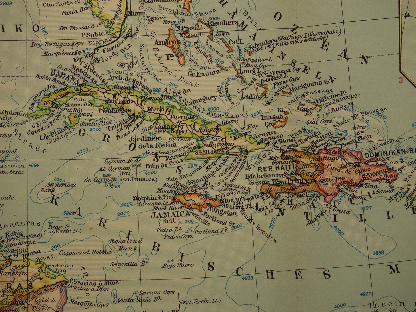 Oude landkaart van Midden-Amerika uit 1931 originele vintage kaart Mexico Panamakanaal Antillen Caribisch / Caraïbisch gebied