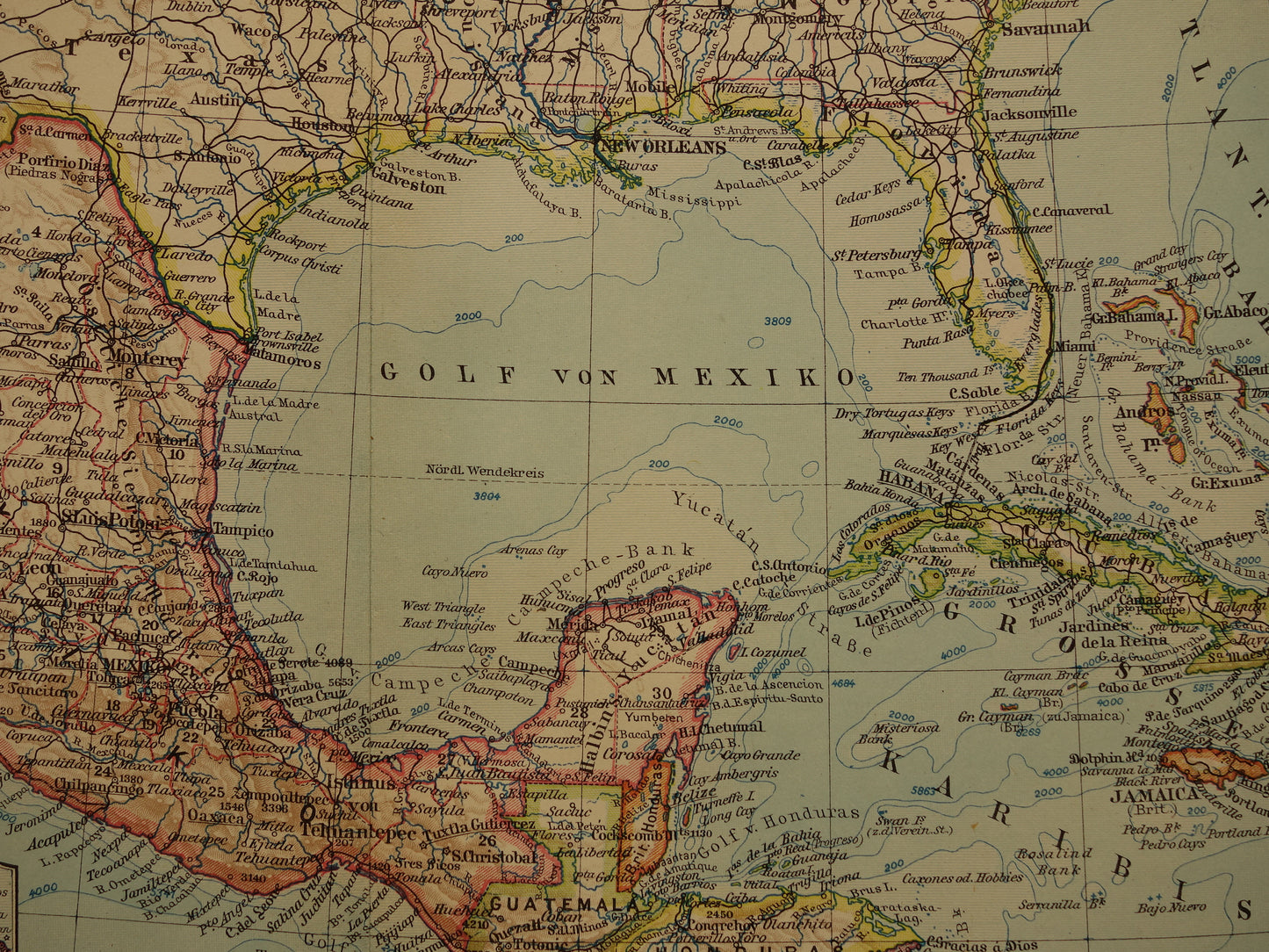 Oude landkaart van Midden-Amerika uit 1931 originele vintage kaart Mexico Panamakanaal Antillen Caribisch / Caraïbisch gebied