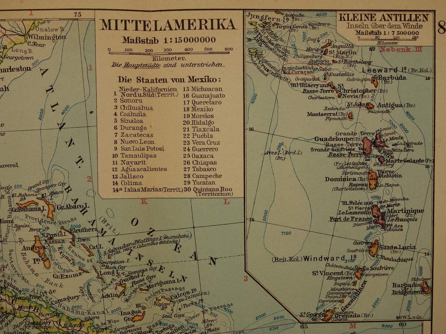Oude landkaart van Midden-Amerika uit 1931 originele vintage kaart Mexico Panamakanaal Antillen Caribisch / Caraïbisch gebied