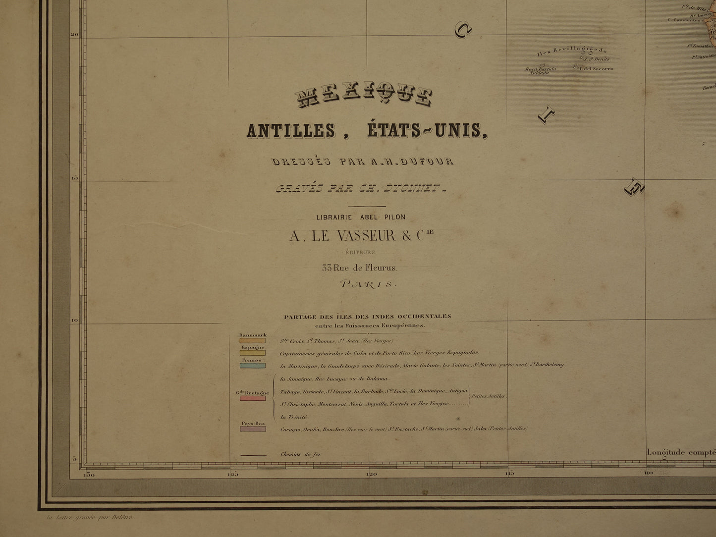 Oude landkaart van de Verenigde Staen van Amerika 1885 originele antieke zeer grote kaart poster VS Mexico