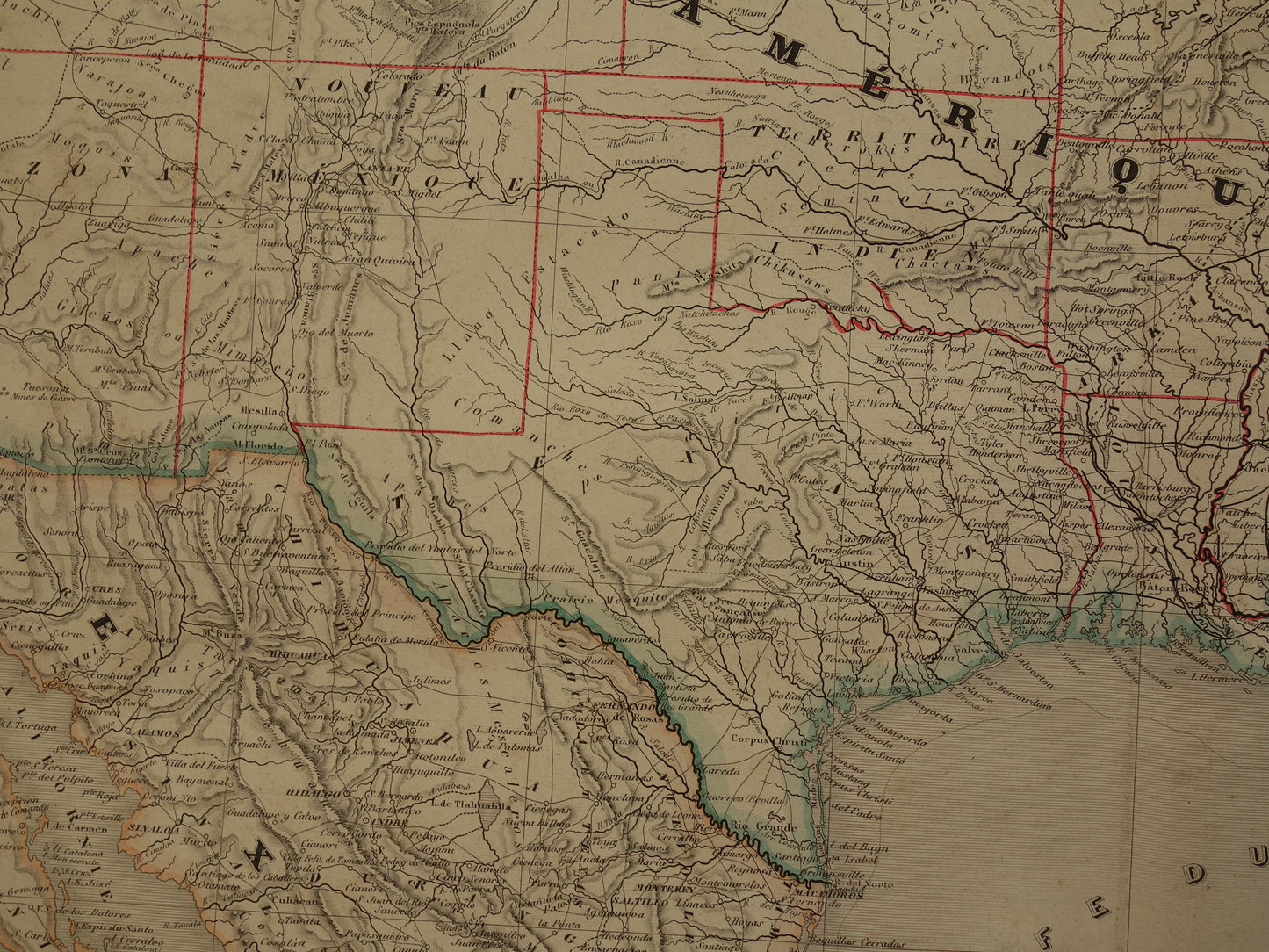 Oude landkaart van de Verenigde Staten van Amerika 1885 originele antieke zeer grote kaart poster VS Mexico