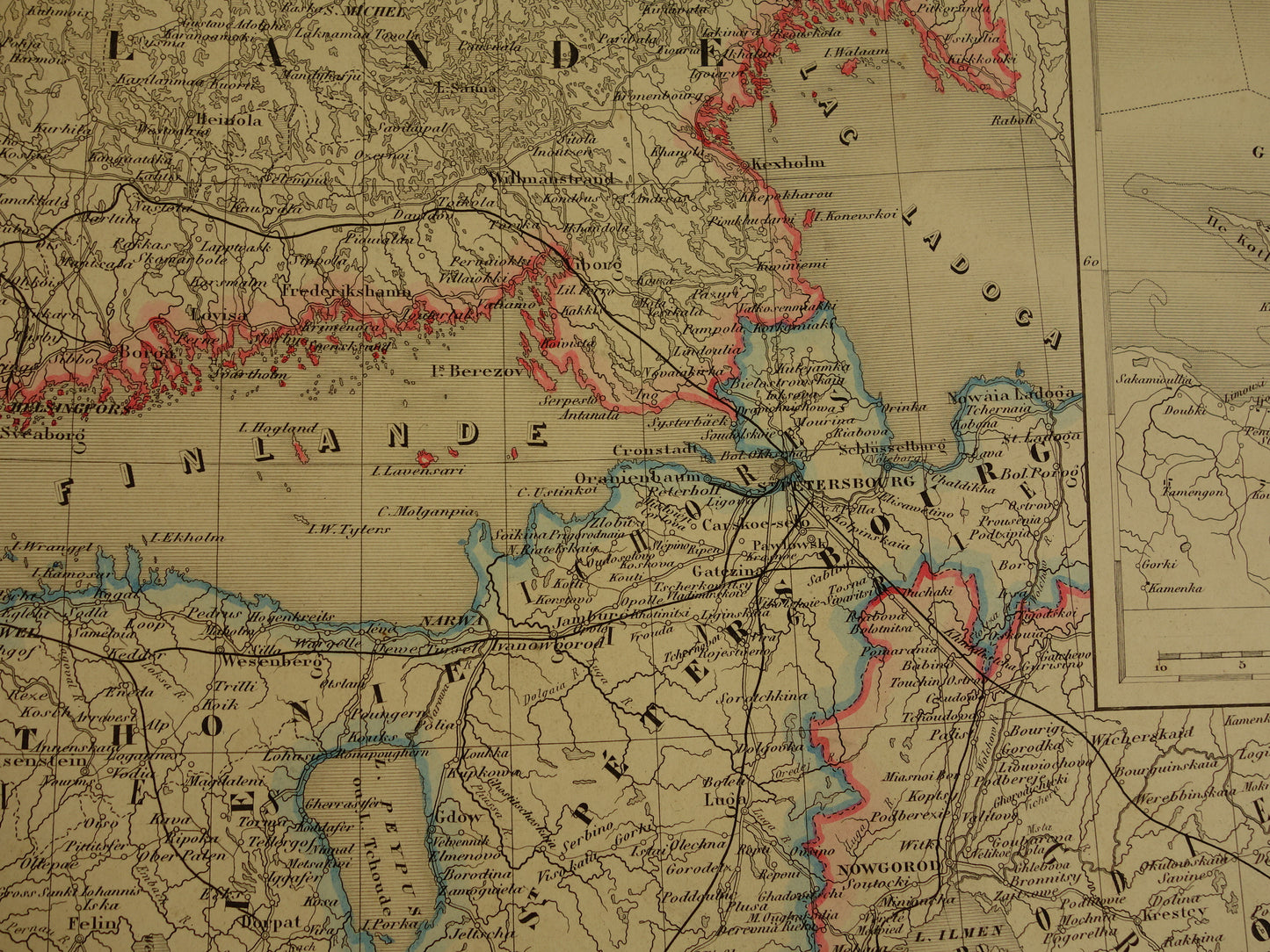 Alte Karte der baltischen Staaten und des europäischen Russlands von 1885, originale antike Karte des Russischen Reiches, sehr großes Format