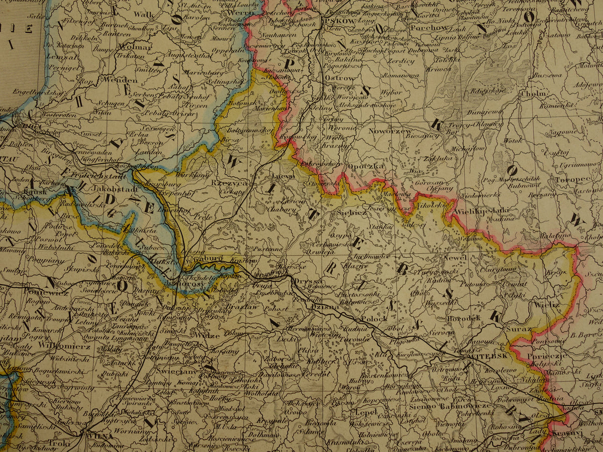 Alte Karte der baltischen Staaten und des europäischen Russlands von 1885, originale antike Karte des Russischen Reiches, sehr großes Format