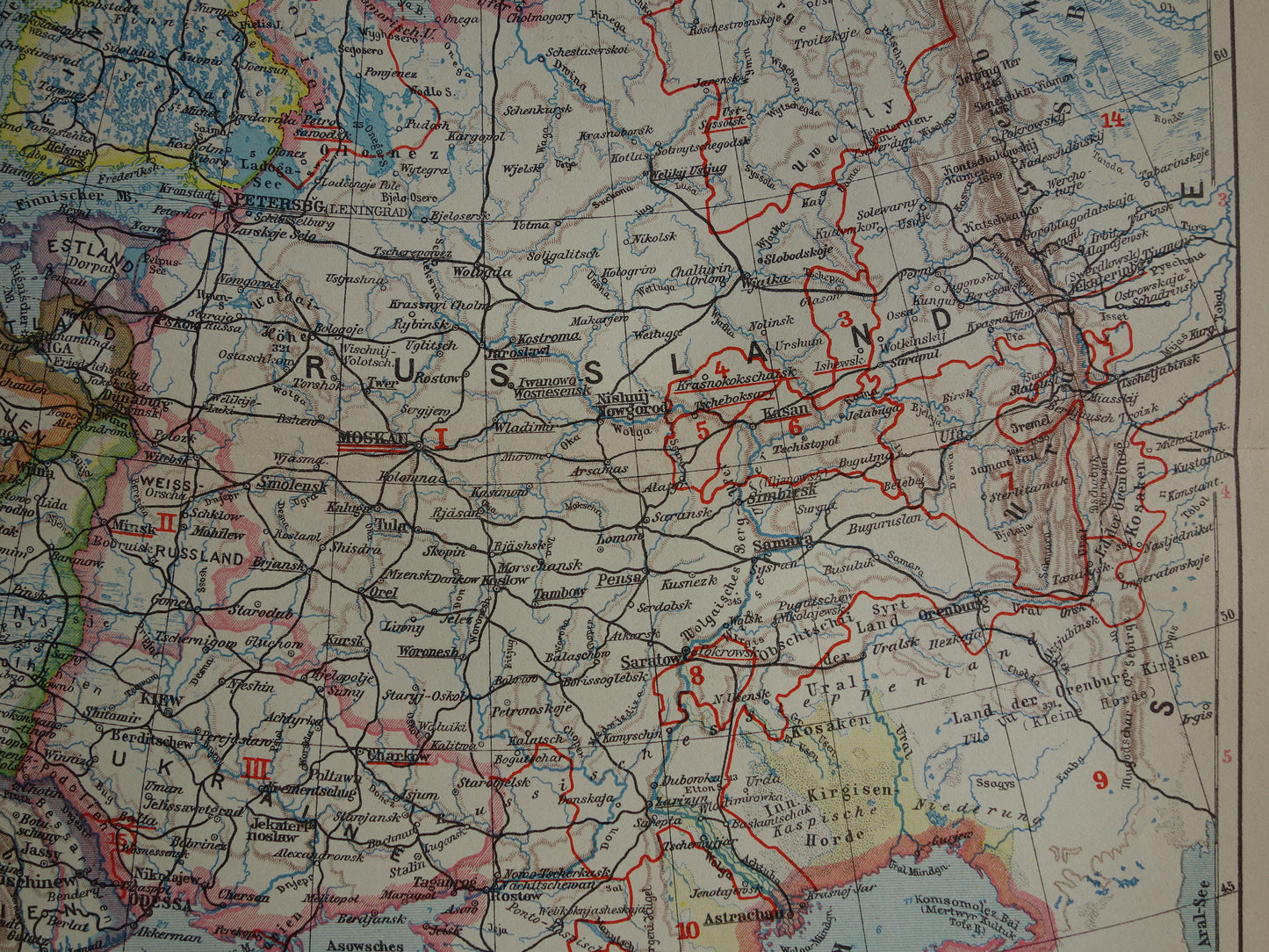 Oude landkaart van Europees Rusland uit 1928 Vintage landkaart Oost-Europa