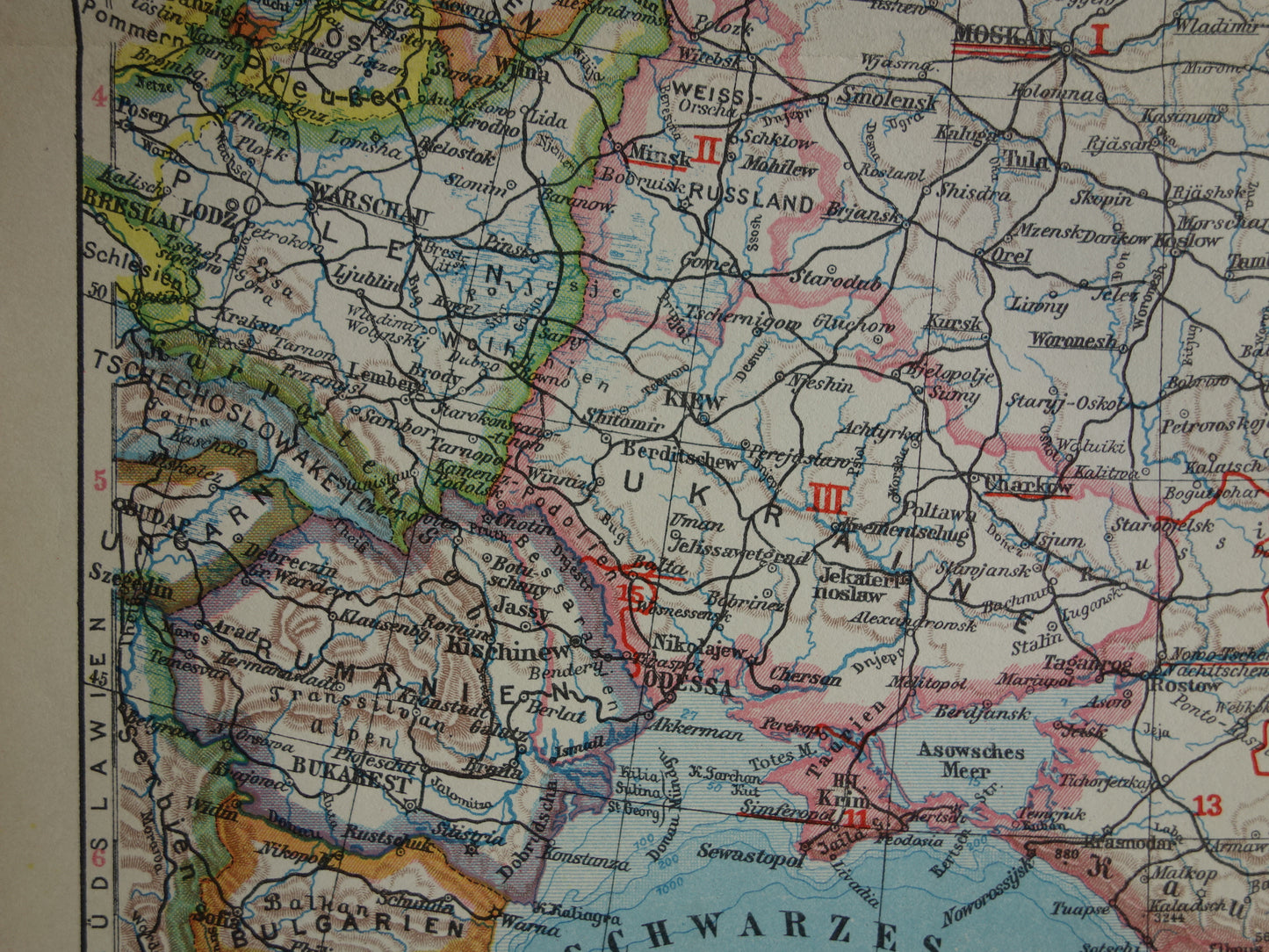 Oude landkaart van Europees Rusland uit 1928 Vintage landkaart Oost-Europa