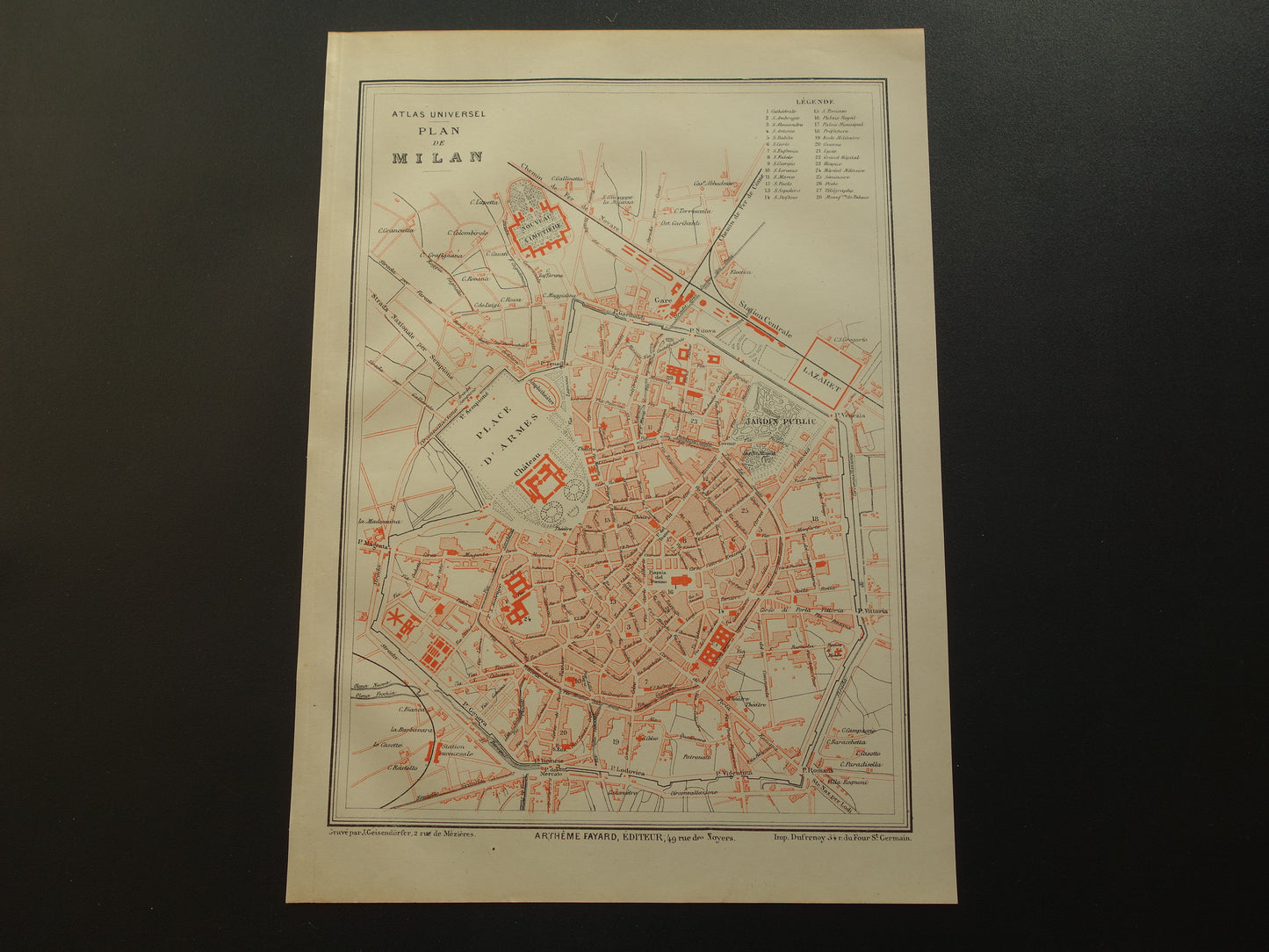 MILAAN Oude kaart van Milaan uit 1879 originele antieke Franse plattegrond historische kaarten