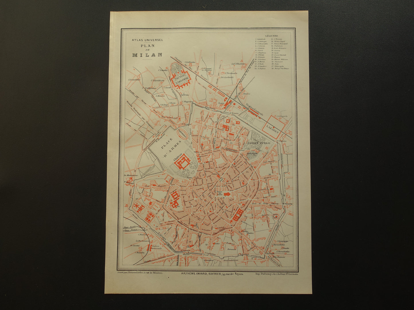 MILAAN Oude kaart van Milaan uit 1879 originele antieke Franse plattegrond historische kaarten