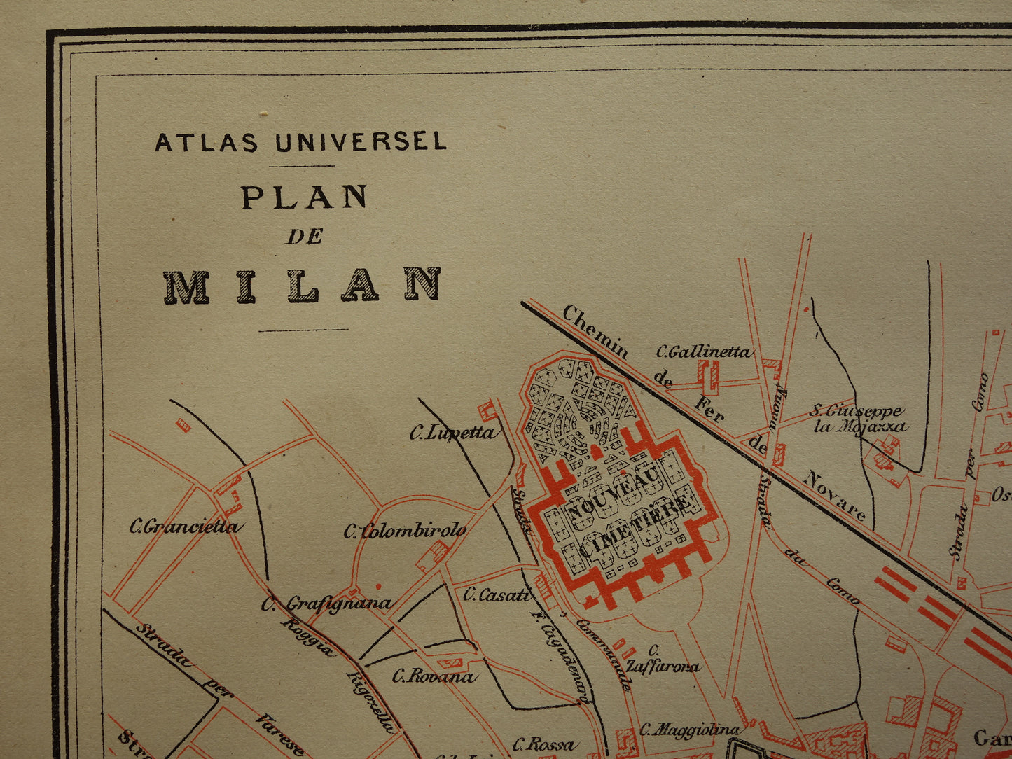 MILAAN Oude kaart van Milaan uit 1879 originele antieke Franse plattegrond historische kaarten
