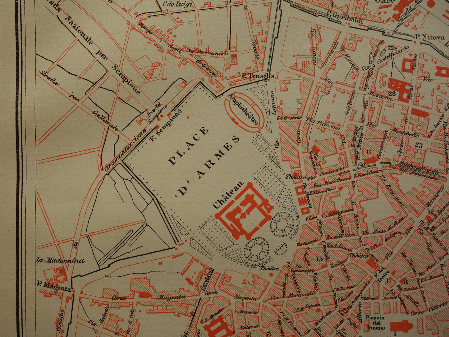 MILAAN Oude kaart van Milaan uit 1879 originele antieke Franse plattegrond historische kaarten