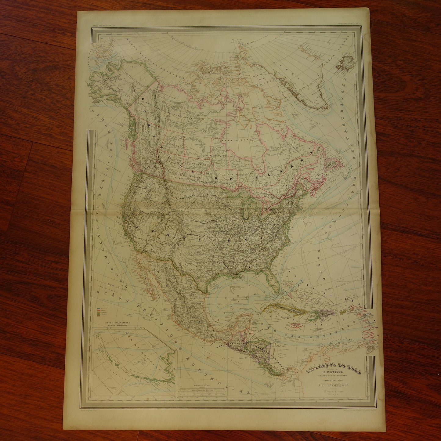 NOORD-AMERIKA grote oude kaart van VS Canada Mexico 140+ jaar oude landkaart van continent uit 1880 (circa) - originele vintage historische kaarten