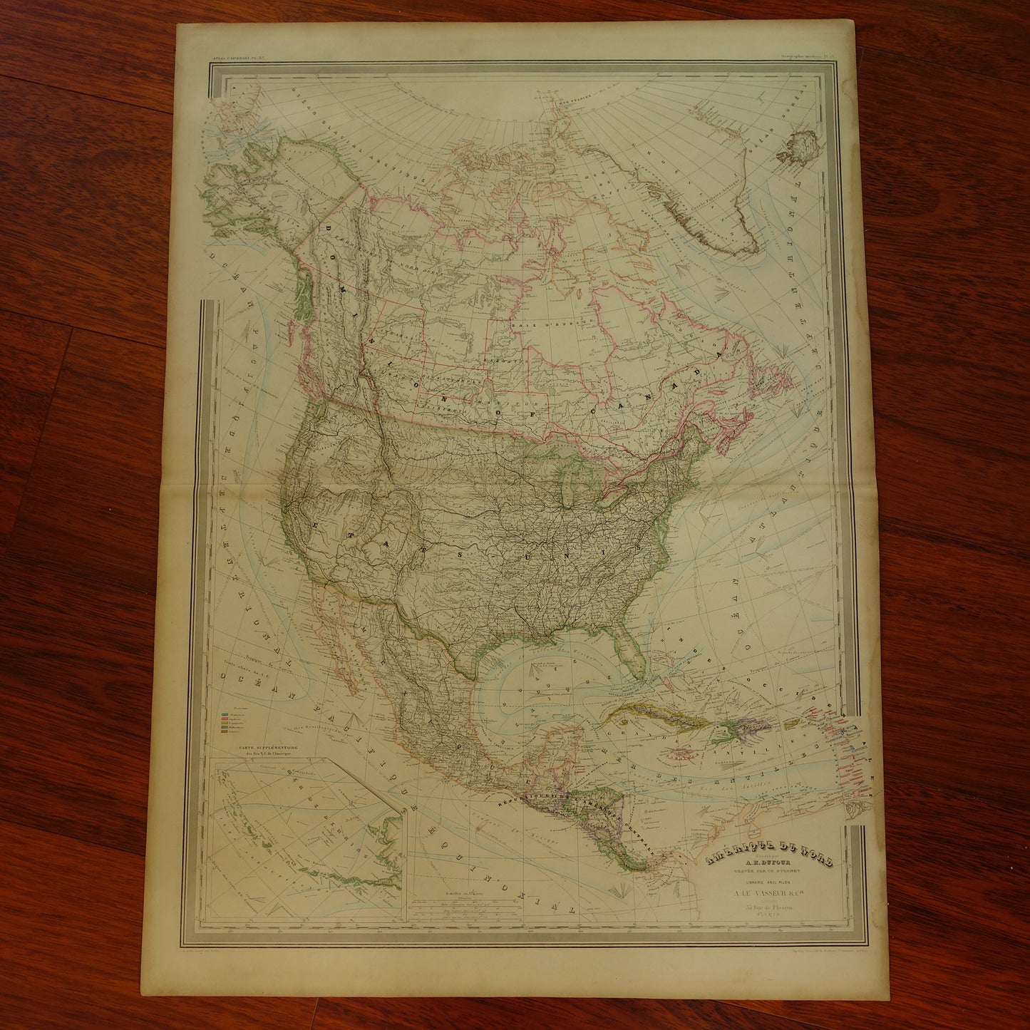 NOORD-AMERIKA grote oude kaart van VS Canada Mexico 140+ jaar oude landkaart van continent uit 1880 (circa) - originele vintage historische kaarten