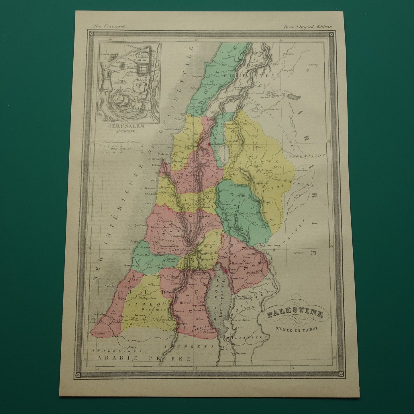 Oude kaart van Palestina in de klassieke oudheid Originele antieke landkaart Israël Libanon vintage kaarten