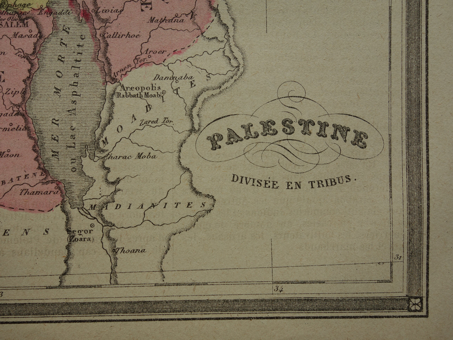 Oude kaart van Palestina in de klassieke oudheid Originele antieke landkaart Israël Libanon vintage kaarten